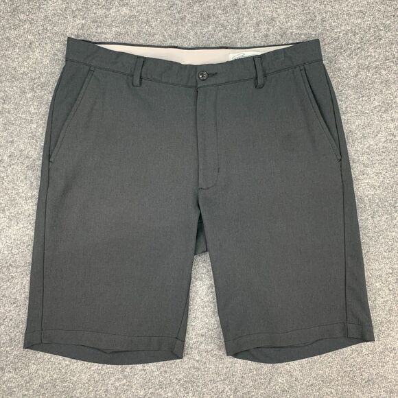 Greg Norman Shorts Mens 34 Charcoal Black Mid Rise Flat Front Stretch Golf Chino - Picture 2 of 10